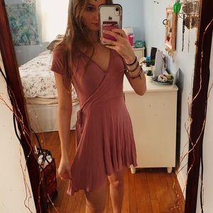 pink wrap dress